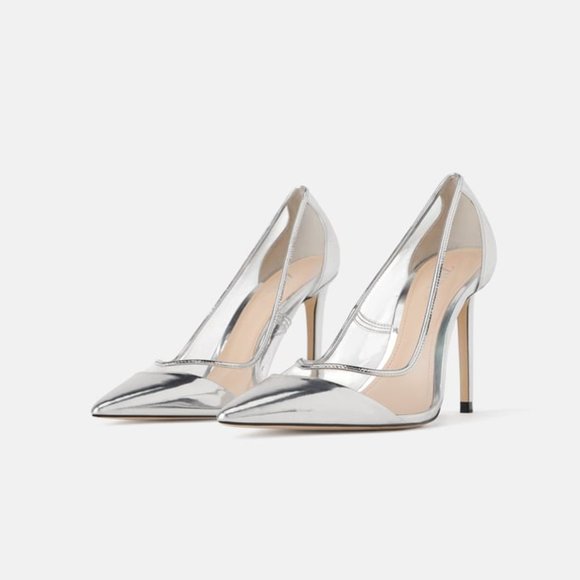 Zara Shoes - Zara Womens Vinyl High Heels Clear Silver Stiletto